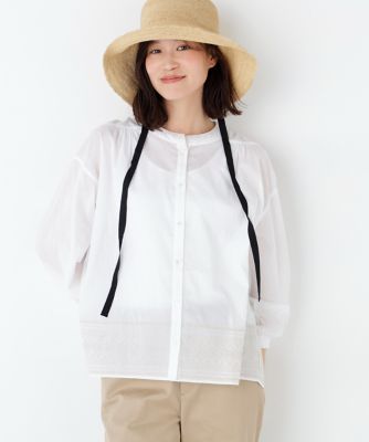 ＜human woman (Women)＞《洗える》インド刺繍ノーカラーブラウス（０７７６１１０５１３）