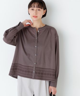 洗える》インド刺繍ノーカラーブラウス（0776110513 