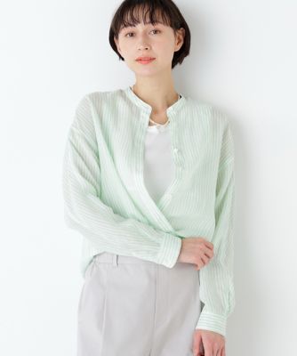 名品 ／ 洗える》ラミーボザムシャツストライプブラウス