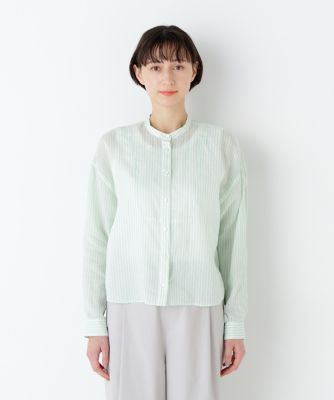 名品 ／ 洗える》ラミーボザムシャツストライプブラウス