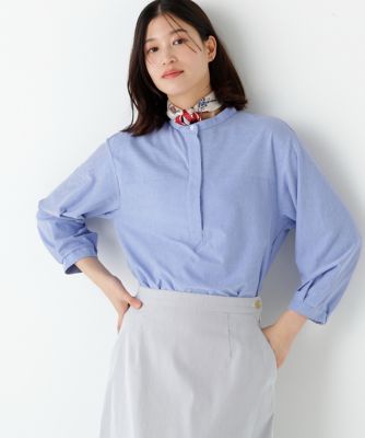 ＜human woman (Women)＞◆《ウォッシャブル》鹿の子ジャージーバンドカラープルオーバー（０７７６１６０３１０）