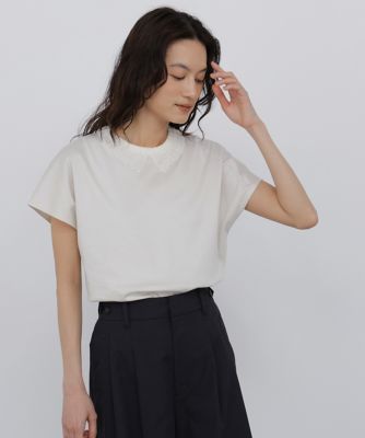 ◇《洗える》 レース衿スムースTシャツ（0776160610