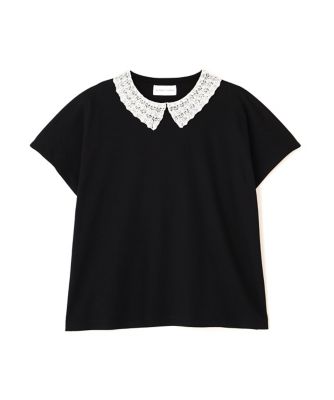 【新品未使用】cccmalie シーマリー 袖レースTシャツ ブラック 40 大人気追加生産》レース衿スムースTシャツ（0776160620