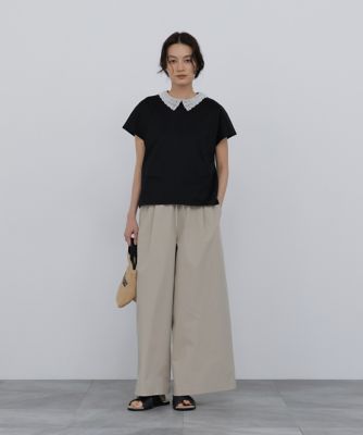 大人気追加生産》レース衿スムースTシャツ（0776160620