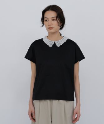 大人気追加生産》レース衿スムースTシャツ（0776160620