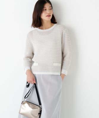 ＜human woman (Women)＞◆≪ウォッシャブル≫ミドルゲージギマ地柄クルーネックプルオーバー（０７７６１７０３１２）