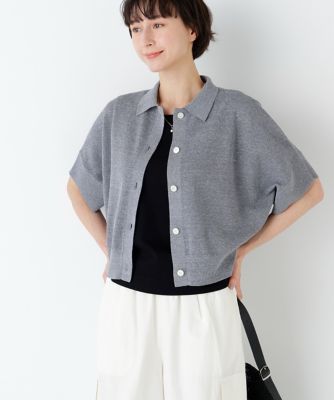 洗える ／ ドライタッチ》麻混 ワッフル柄ポロカーディガン