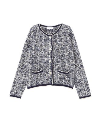 ミオズモーキー MIOSMOKEY MIO-232ST005 TWEED BACK OPEN TOP ツイード トップス ニット オフホワイト系 00【極上美品】【中古】 青木美沙子×Melody BasKet「Petit rose刺繍series」受注受付START