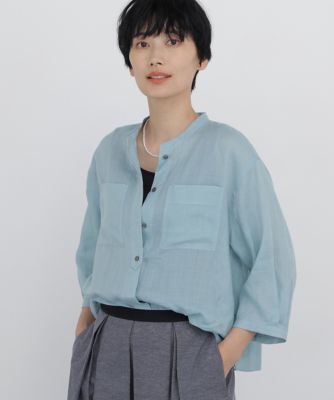 ◇≪名品 ／ 洗える ／ 4色展開！≫ラミーバンドカラーシャツブラウス
