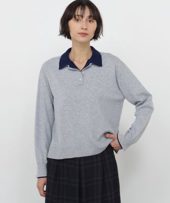 ◇配色衿ポロニット（0776270023） | human woman (Women