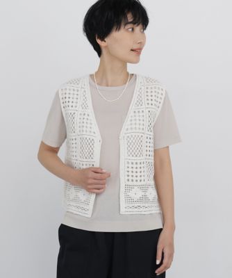 ✨美品✨45R ギマニット ペイズリー柄 ベスト コットン 洗える 春夏 ◇≪洗える≫ コットンクロシェ風ベスト（0776270703