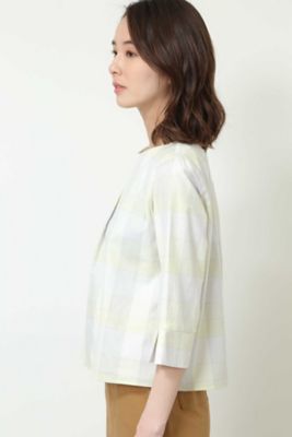 チェックボートネックブラウス（０７７８１１０４０２）