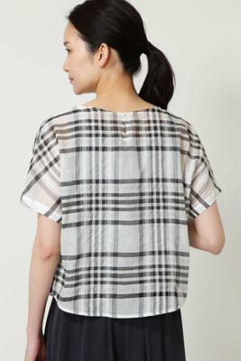 シルク混シアーチェックブラウス（０７７８１１０５０４）