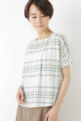 シルク混シアーチェックブラウス（０７７８１１０５０４）