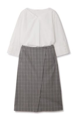 ブラウス×ラップ風スカートセットアップ（０７７８１４０４０１）