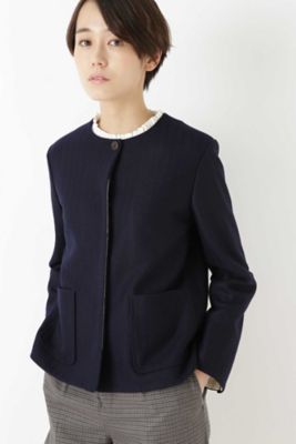 ◆ヘリンボンウールジャージノーカラージャケット（０７７８２５０９００）