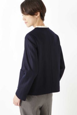 ◆ヘリンボンウールジャージノーカラージャケット（０７７８２５０９００）