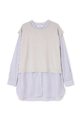 ベスト付きストライプタイプライターブラウス（０７７９１１０３０６）