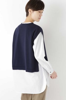 ベスト付きストライプタイプライターブラウス（０７７９１１０３０６）