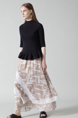 【SALE】デジタルプレイドプリントスカート ベージュ ロングスカート