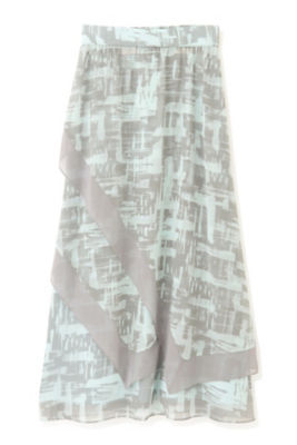 【SALE】デジタルプレイドプリントスカート ライトグリーン ロングスカート
