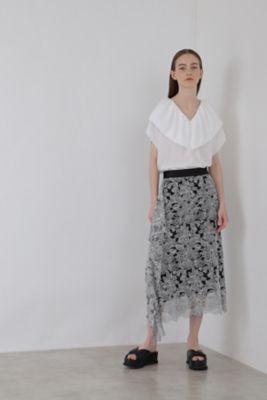 ＜ADORE (Women)＞バイカラーチュールレースイレギュラーヘムスカート（５３１２１２０４２５）