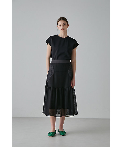 【SALE】エンブロイダリーメッシュスカート ブラック ロングスカート