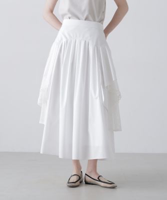 chieko+ soft volume skirt​ 36 ホワイト　スカート 箔プリントコンビネーションアコーディオン プリーツスカート（01