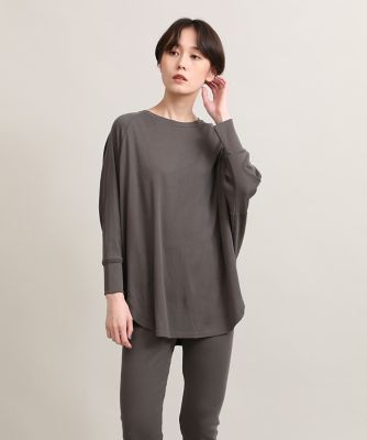tシャツ サテン切り替えドルマンスリーブカットソー「スビン綿MIXフライス」 レディース サテン切り替えドルマンスリーブカットソー《スビン綿MIX