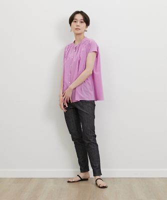 極美品 ドゥロワー リネン 梯子レース ギャザー フレンチスリーブ ブラウス フレンチスリーブギャザーブラウス（1032182045