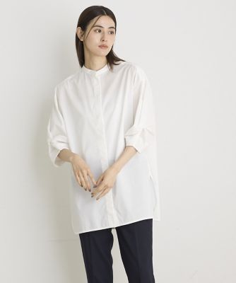 ＜I.T.’S. INTERNATIONAL（Women）＞バンドカラーツイストスリーブシャツ《スビン綿ＭＩＸローン》（１０４０１８１３２２）