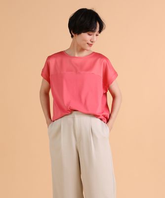 サテン切り替えワイドカットソー《スビン綿ＭＩＸフライス》（１０４０１９００１１）