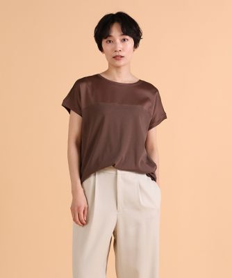 サテン切り替えワイドカットソー《スビン綿ＭＩＸフライス》（１０４０１９００１１）