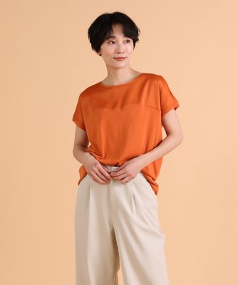 サテン切り替えワイドカットソー《スビン綿ＭＩＸフライス》（１０４０１９００１１）