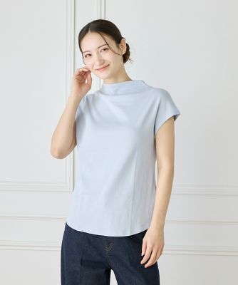 ボトルネックカットソー《スビン綿MIXフライス