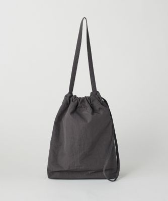 ブラック ナイロン 巾着バッグ ナイロン×レザー】Drawstring Bag (S・M)