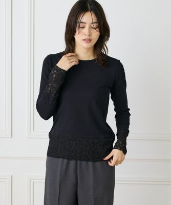 I.T.'S. INTERNATIONAL（Women）/イッツインターナショナル レースドッキングクルーネックカットソー(1050190129) 10クロ トップス【三越伊勢丹/公式】