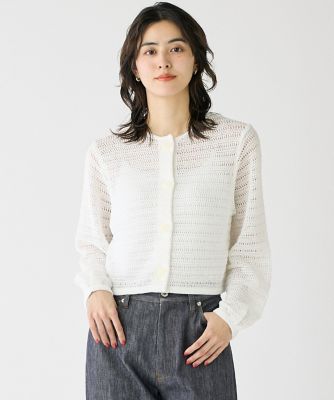 SEEALL ホワイト カーディガン(新品、未使用) 透かし柄クルーネックカーディガン（1051178020