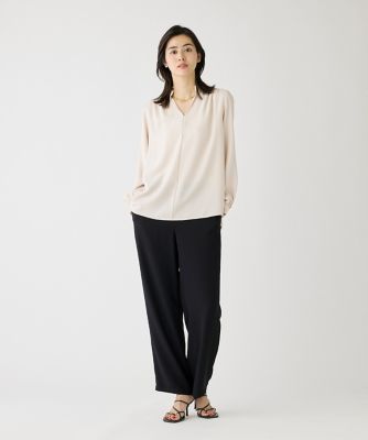 【32P 】ノーベルバックサテンスタンドカラーブラウス M-premier - 【32P 】ノーベルバックサテンスタンドカラーブラウスの