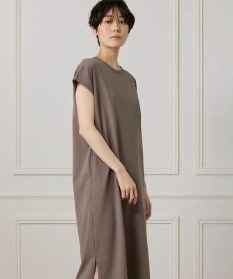 【未使用】イアパピヨネ　ざっくりサイドスリット ロングワンピース 5分袖 未使用】イアパピヨネ ざっくりサイドスリット ロングワンピース