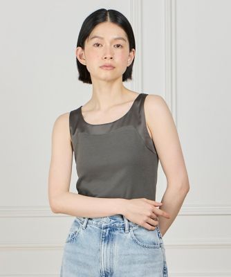 サテン切り替えタンクトップ《スビン綿MIXフライス