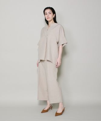 リネンワイドクロップドパンツ｜凛と涼しい、上品ドレープの綿麻ワイド