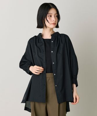 バンドカラーギャザーシャツブラウス｜体型カバーと旬顔を叶える 