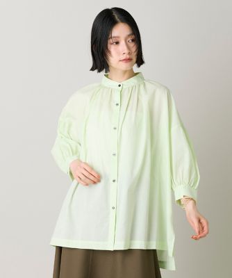 バンドカラーギャザーシャツブラウス｜体型カバーと旬顔を叶える 