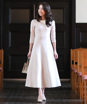 美品✳︎45R カシミアニットワンピース　エルボーパッチ　アイボリー M Maglie le cassetto×冨張愛》今どきレディニット