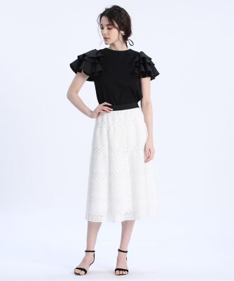《Ｍａｇｌｉｅ　ＷＨＩＴＥ》ボーダーレーススカート（５１２２１５２３０３）