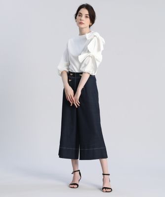 美品 マーリエパーエフデ マリンガウチョパンツ 金ボタン デニムワイドパンツ S Maglie par ef-de》マリンガウチョパンツ （デニムパンツ