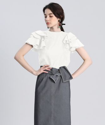 ＜Maglie le cassetto  (Women)＞《Ｍａｇｌｉｅ　ｐａｒ　ｅｆ－ｄｅ》フリルスリーブカットソー（５１２２１９０００１）