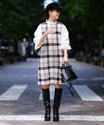 ＜Maglie le cassetto  (Women)＞《Ｍａｇｌｉｅ　ｐａｒ　ｅｆ－ｄｅ》ビッグチェックワンピース（５１２４１２１００７）