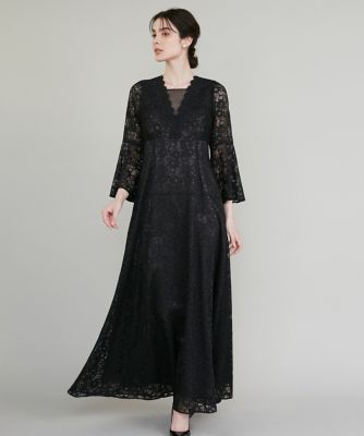 Maglie le cassetto (Women)/マーリエ ル カセット 《M Maglie le cassetto》フラワーレースロングドレス(5130121208) クロ ワンピース・ドレス【三越伊勢丹/公式】